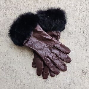 Fownes BrothersFur Trimmed Leather Gloves BROWN/BLACK
